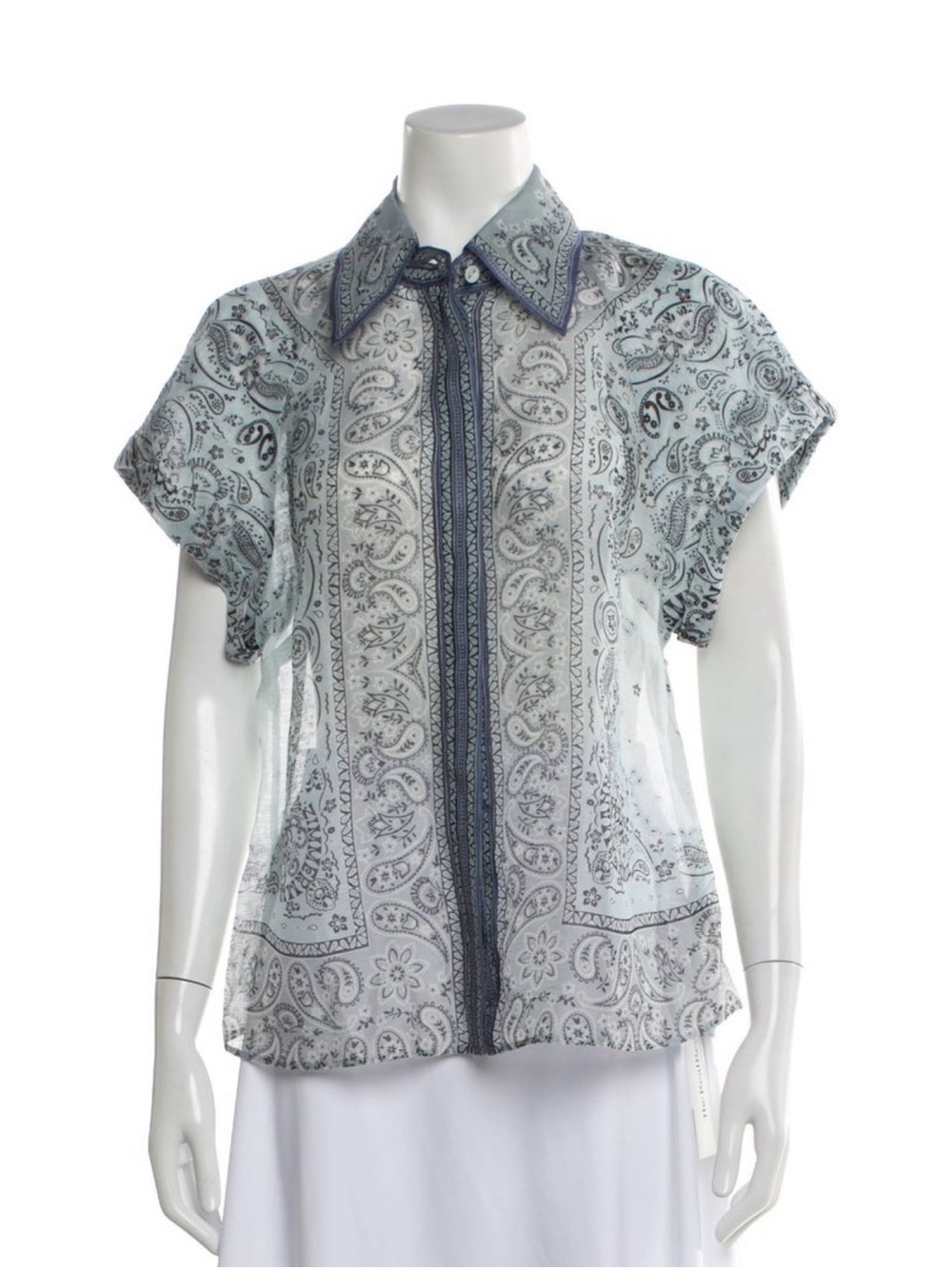Zimmermann Linen Pale Blue Paisley Sheer Button-Front Blouse